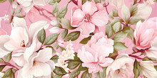 Sakura Cherry Blossom Symphony,blossom Background,background With Cherry Blossom, Pastel Flowers Pattern, Spring Summer Print, Seamless Floral Pattern, Flowering Tree Branches, Vector Illustration