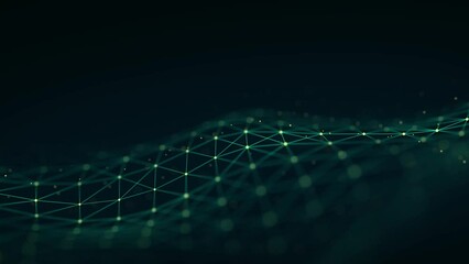 Fototapete - Abstract green technology wave with dots and lines. Flow of particles. Big data transfer visualization. 3d rendering.