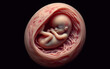 Fetus in the womb of the mother in the uterine sac 3 months gestation before giving birth