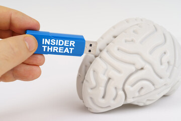 Poster - A man inserts a flash drive into his brain with the inscription - INSIDER THREAT