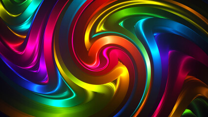 Poster - Abstract glowing multicolored swirl background. Concentric optical illusion. Abstract digital wave made of multi-colored ribbons. Whirlpool. Vortex. 3D rendering. 4K.