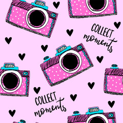 Aufkleber - cute pattern with camera. texture background. wallpaper for teenager girls. fashion style