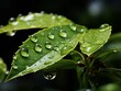 Nahaufnahme eines grünen Blatts bedeckt mit großen Wassertropfen nach einem Regenschauer