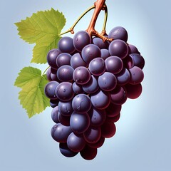 Poster - AI generated illustration of a ripe bunch of grapes hanging from a vine