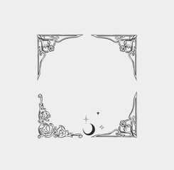 Wall Mural - hand drawn vector abstract outline,graphic,line vintage baroque ornament floral frame in calligraphi