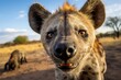 Close up portrait of a hyena. Detailed image of the muzzle.