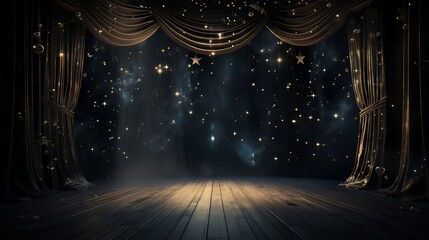 Wall Mural - Dark stage luxury with sprotlight and stars, AI Generative