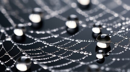 Wall Mural -  a close up of a spider web with drops of water on the spider's web in the center of the spider's web, on a black background.