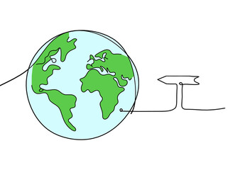 Wall Mural - Abstract color planet Earth with direction as line drawing on white
