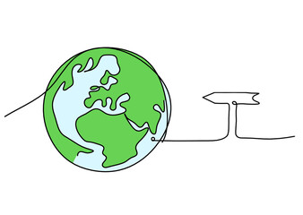 Wall Mural - Abstract color planet Earth with direction as line drawing on white