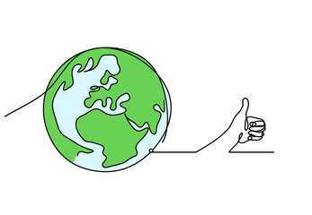 Wall Mural - Abstract color planet Earth with hand as line drawing on white