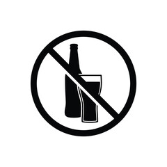Poster -  No beer vector. Not allow   beer bottle. The red circle prohibiting sing 