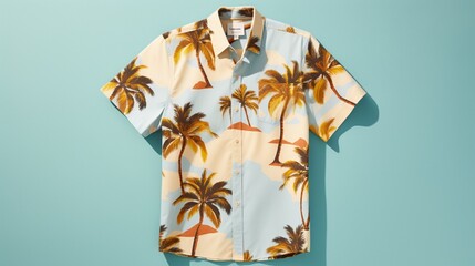 Wall Mural - Depict a Hawaiian-inspired spring shirt against a backdrop of swaying palm trees.