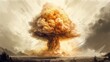Image of big explosion with smoke and fire in the sky. Nuclear explosion. Atomic Bomb. World War 3 Concept.