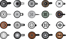 Sewing Buttons Flat Sketch Vector Illustration Set, Different Types Of Shirt Buttons, Shank Button, Flat Buttons And Decorative Buttons For Fasteners, Dresses Garments, Jeans, Clothing And Accessories