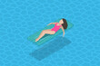 © TarikVision - 3D Isometric Flat Vector Illustration of Relaxing in a Pool, Lying on Water Surface
