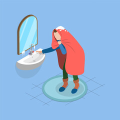 3D Isometric Flat Vector Illustration of Frozen Faucet, Problems Homeowners Face During Freezing Winters