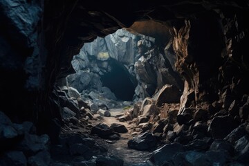 Poster - A picture of a dark cave with a faint light shining at the end. This image can be used to represent hope, finding a way out, or overcoming obstacles
