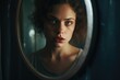 © Ева Поликарпова - A woman standing in front of a mirror, observing her reflection. This image can be used to represent self-reflection, self-care, beauty, or personal growth