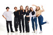 © master1305 - Group of young attractive beautiful people, women standing against on white studio background. Concept of beauty, youth, emotions, fashion, style, modelling. Copy space for ad, text.