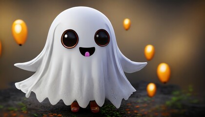 Wall Mural - 3d cute ghost made with generative ai