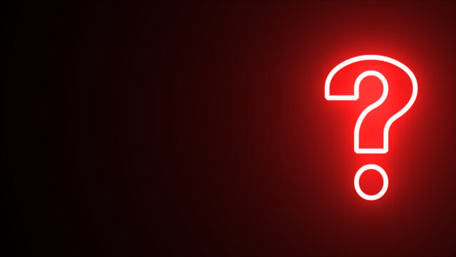 Glowing red neon question mark symbol on alpha channel background. Question mark sign animation. Neon colored digital 3D big question sign