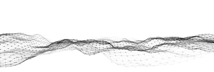 Poster - Technology white wave of particles. Big data visualization. Analytics representation. Digital background. Vector illustration.