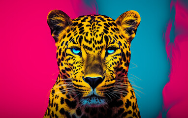 Sticker - leopardo em fundo colorido vibrante