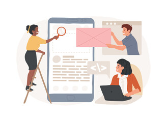 Fototapete - Web application design isolated concept vector illustration. Desktop software development, programmer team, web design service, project management, user interface, page menu bar vector concept.