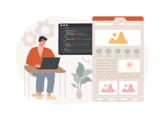 Poster - Microsite development isolated concept vector illustration. Microsite web development, small internet site, graphic design service, landing page, software programming team vector concept.
