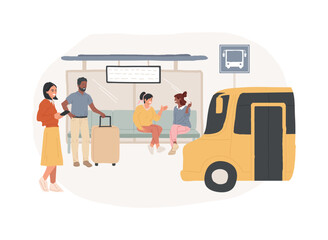 Poster - Urban transport isolated concept vector illustration. Public transport system, urban busy roads, car traffic, platform of subway station, bus stop, people waiting, metro railway vector concept.
