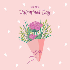  Valentine's Day. Vector illustration of a bouquet of flowers. Postcard with flowers. Postcard, poster, banner with flowers. Lovely romantic background