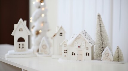 Poster - A group of small white houses sitting on top of a table, AI