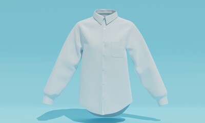 Poster - White women's shirt on a blue studio background. 3d rendering
