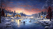 A Captivating Scene Of Ice Skating On A Frozen Pond Or Rink, Filled With Joyous Skaters Gliding Gracefully, Surrounded By Winter's Beauty, Perfectly Suited For 16:9 Widescreen Desktop Wallpaper