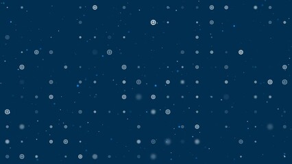 Poster - Template animation of evenly spaced chip symbols of different sizes and opacity. Animation of transparency and size. Seamless looped 4k animation on dark blue background with stars