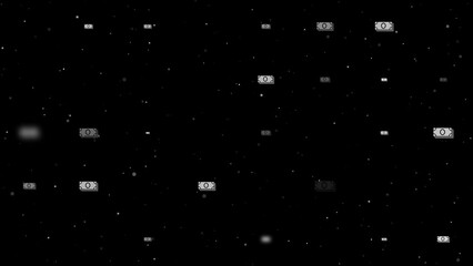 Poster - Template animation of evenly spaced money bundle symbols of different sizes and opacity. Animation of transparency and size. Seamless looped 4k animation on black background with stars