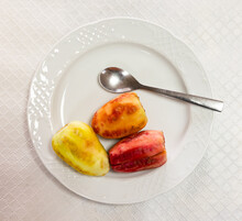 Peeled Prickly Pears Ready To Eat On Plate, Sweet Exotic Dessert