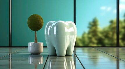 Wall Mural - tooth model on a shiny surface with a reflection Generative AI 