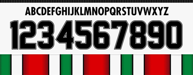 Fototapete - font vector team 2023 - 2024 kit sport style font. palestino football style font. Chile football league. sports style letters and numbers for soccer team