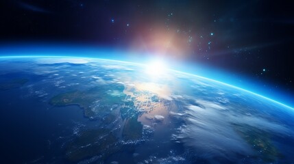 Earth Sunrise from Space. Stunning View of the Blue Planet and Rising Sun