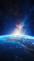 Wall Mural - earth sunrise from space. stunning view of the blue planet and rising sun