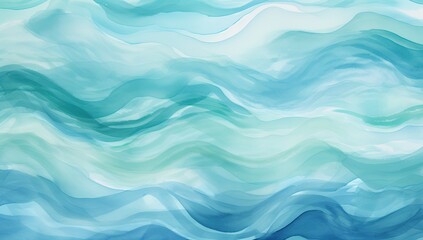 Wall Mural - Abstract blue wavy ocean watercolor background. 