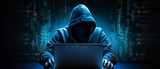 Fototapeta Konie - hacker man with his laptop about to hack and commit a cyber crime