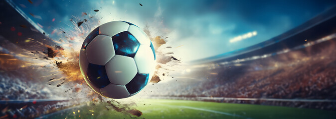 Wall Mural - Closeup of a soccer ball traveling at high speed about to score a goal