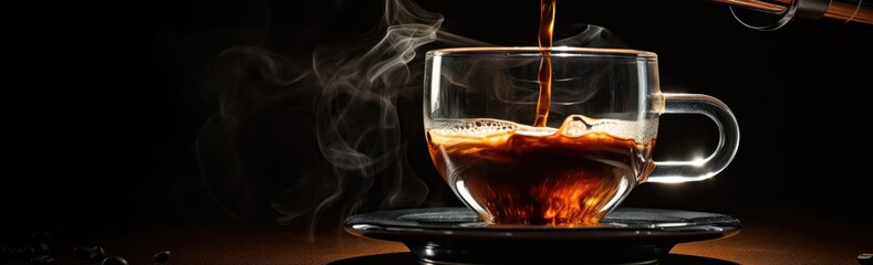 Canvas Print - A cup of coffee being poured into a glass. Generative AI.