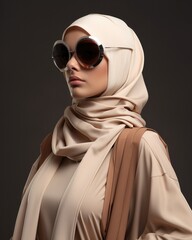 Canvas Print - A woman wearing a hijab and sunglasses. Generative AI.