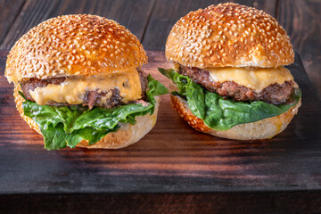 Canvas Print - Two homemade cheeseburgers