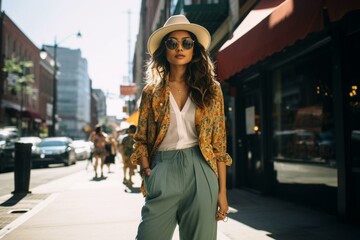 Wall Mural - woman fashionista posing in the street