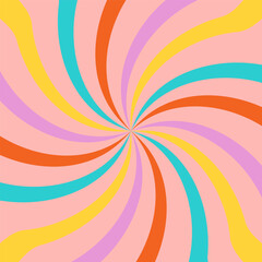 Wall Mural - Acid wave rainbow line backgrounds in the 1970s 1960s hippie style. Carnival wallpaper pattern retro vintage 70s 60s. Groovy psychedelic poster background. Vector design illustration.